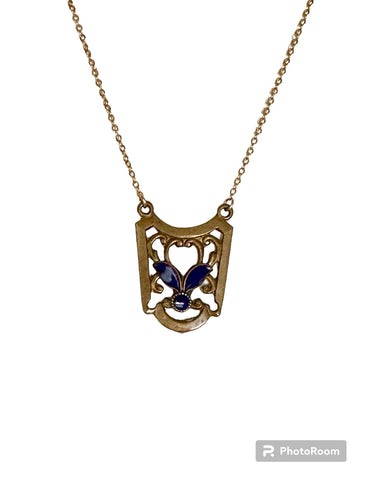 Vintage Brass and Blue Enamel Panel Necklace